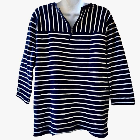 Navy Blue & White Striped Top Double Sided High/Low 3/4 Sleeve by Merona - Picture 13 of 13